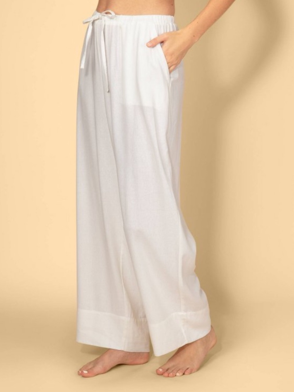 Solid & Striped Women Mid-Rise Drawstring Linen Blend Pull-On Pants - white S - Picture 4 of 9